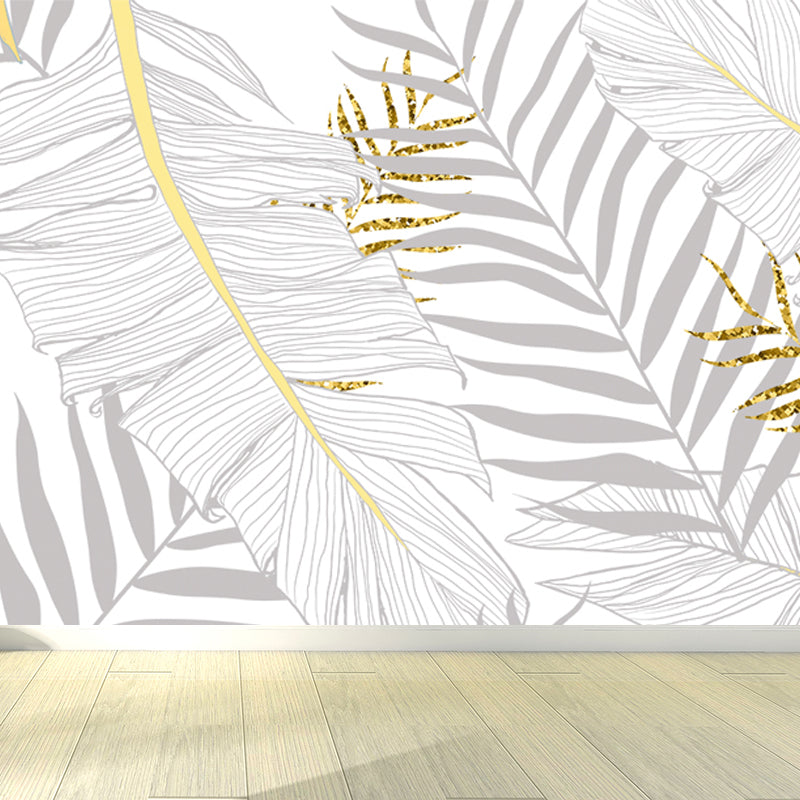 Leaves Print Wall Mural Tropical Washable Living Room Wall Covering, Personalize Clearhalo 'Wall Decor' 'Wall Mural' 1647485