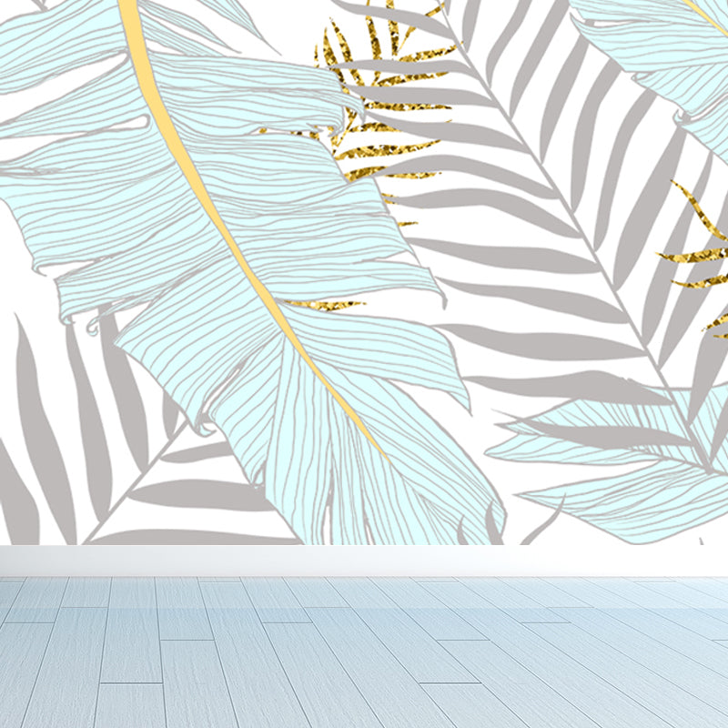 Leaves Print Wall Mural Tropical Washable Living Room Wall Covering, Personalize Clearhalo 'Wall Decor' 'Wall Mural' 1647490