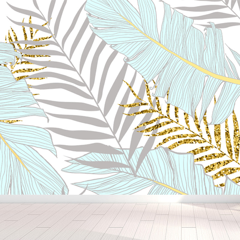 Leaves Print Wall Mural Tropical Washable Living Room Wall Covering, Personalize Clearhalo 'Wall Decor' 'Wall Mural' 1647491