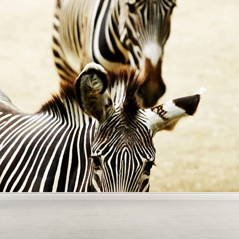 Contemporary Africa Zebra Mural Decal Pastel Color Natural Animals Wall Covering Clearhalo 'Wall Decor' 'Wall Mural' 1647495