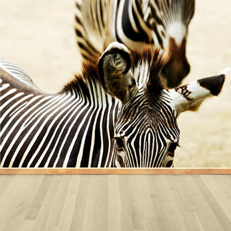 Contemporary Africa Zebra Mural Decal Pastel Color Natural Animals Wall Covering Clearhalo 'Wall Decor' 'Wall Mural' 1647496