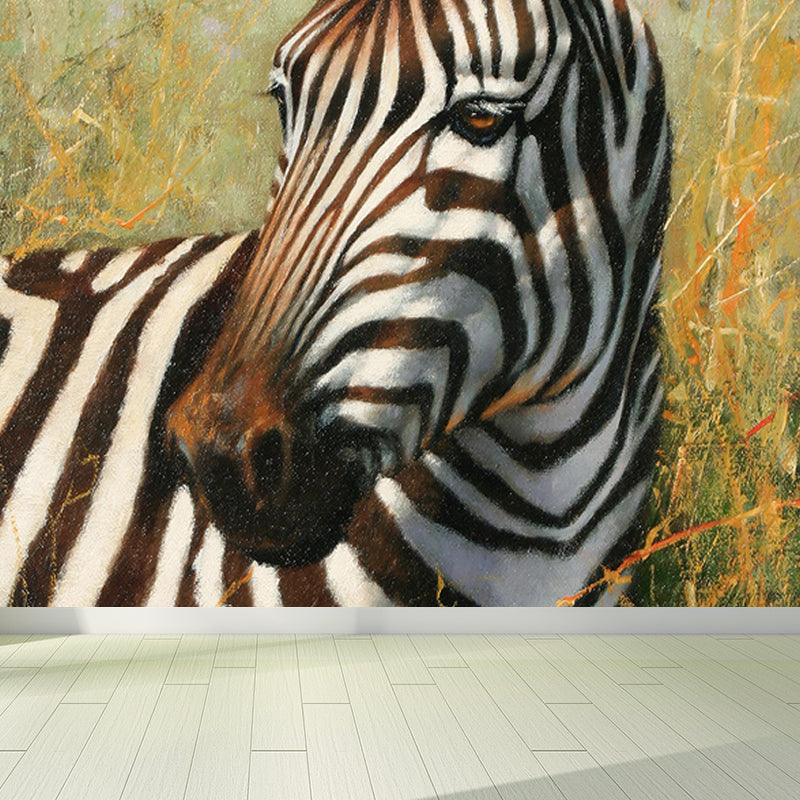 Contemporary Africa Zebra Mural Decal Pastel Color Natural Animals Wall Covering Green Clearhalo 'Wall Decor' 'Wall Mural' 1647499
