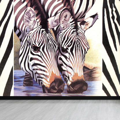 Contemporary Africa Zebra Mural Decal Pastel Color Natural Animals Wall Covering Black-White Clearhalo 'Wall Decor' 'Wall Mural' 1647504