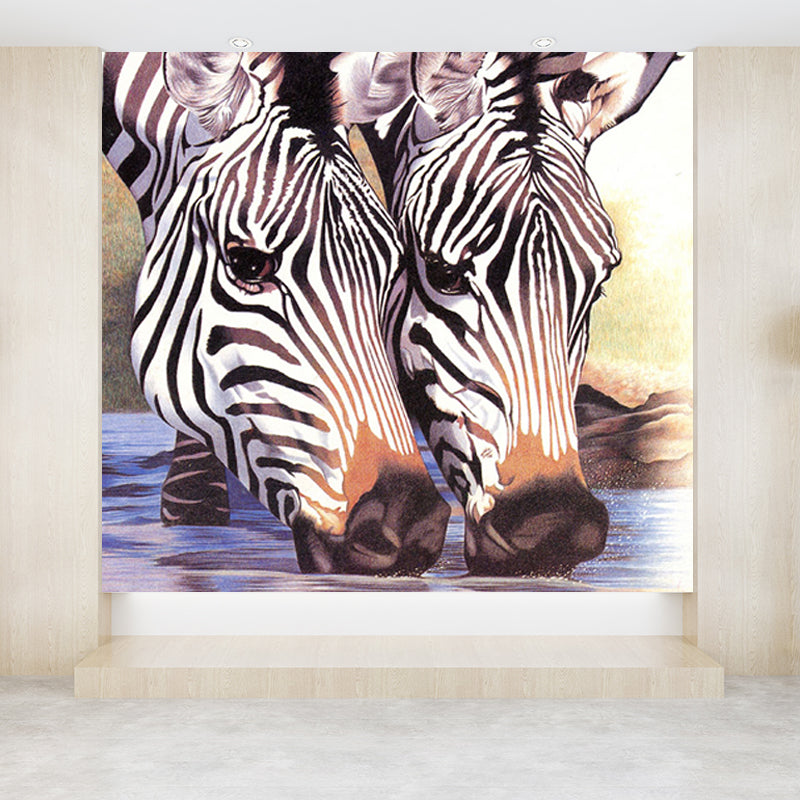 Contemporary Africa Zebra Mural Decal Pastel Color Natural Animals Wall Covering Clearhalo 'Wall Decor' 'Wall Mural' 1647505