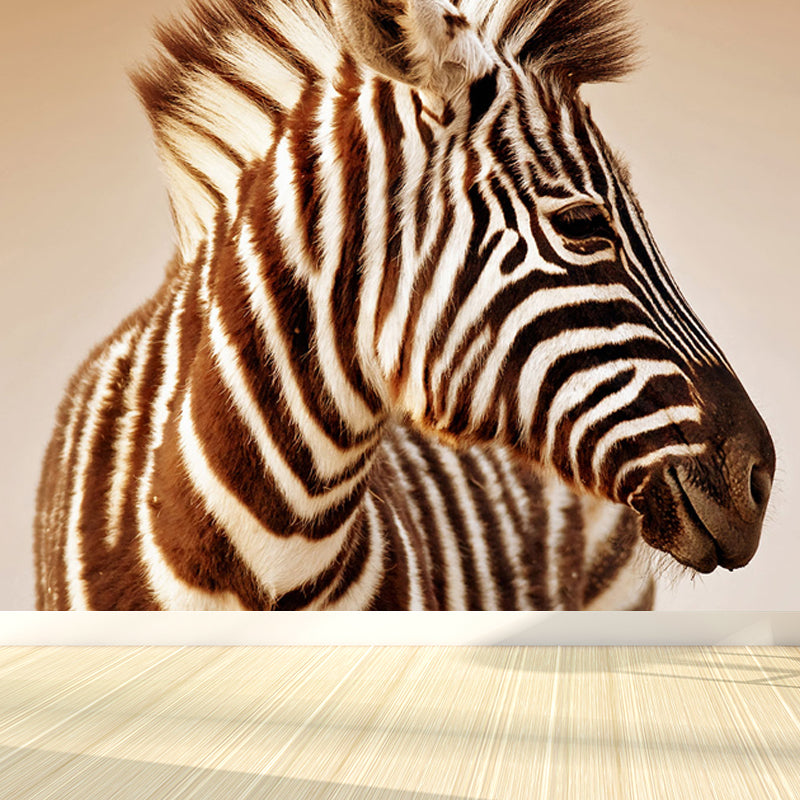 Contemporary Africa Zebra Mural Decal Pastel Color Natural Animals Wall Covering Brown Clearhalo 'Wall Decor' 'Wall Mural' 1647509