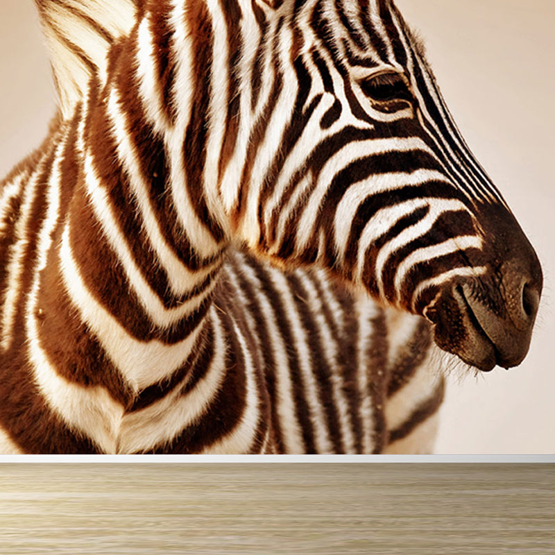 Contemporary Africa Zebra Mural Decal Pastel Color Natural Animals Wall Covering Clearhalo 'Wall Decor' 'Wall Mural' 1647510