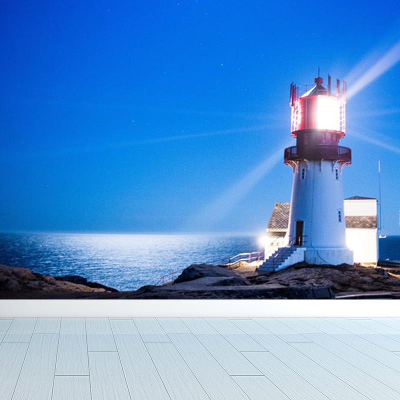 Photography Beacon at Night Mural Decal for Living Room, Light Color, Custom Printed Clearhalo 'Wall Decor' 'Wall Mural' 1647515