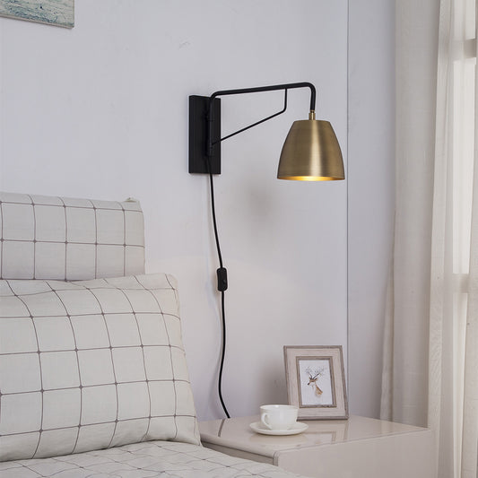 Brass 1 Light Sconce Lighting Loft Style Metallic Barrel Shade Wall Light Sconce with Angle Arm for Bedroom Brass Clearhalo 'Art deco wall lights' 'Cast Iron' 'Glass' 'Industrial wall lights' 'Industrial' 'Middle century wall lights' 'Modern' 'Rustic wall lights' 'Tiffany' 'Traditional wall lights' 'Wall Lamps & Sconces' 'Wall Lights' Lighting' 164751