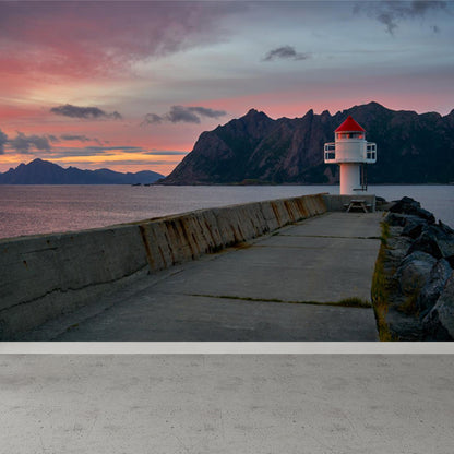 Photography Beacon at Night Mural Decal for Living Room, Light Color, Custom Printed Pink Clearhalo 'Wall Decor' 'Wall Mural' 1647524