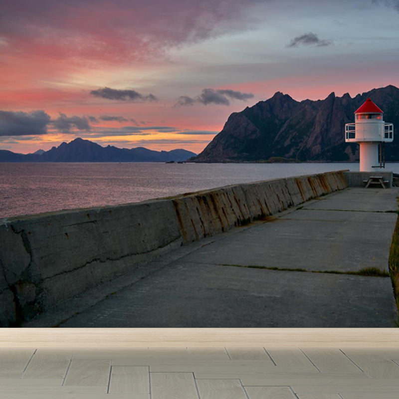 Photography Beacon at Night Mural Decal for Living Room, Light Color, Custom Printed Clearhalo 'Wall Decor' 'Wall Mural' 1647525