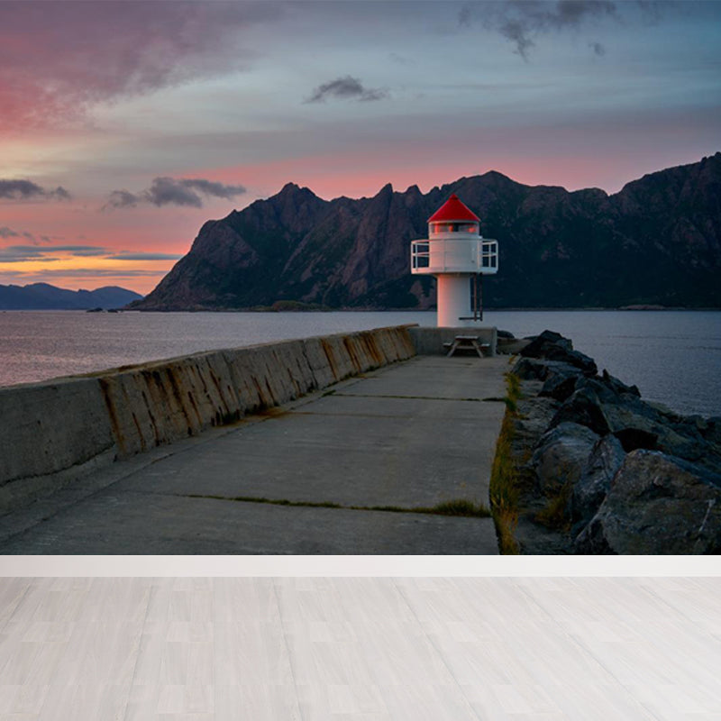 Photography Beacon at Night Mural Decal for Living Room, Light Color, Custom Printed Clearhalo 'Wall Decor' 'Wall Mural' 1647526