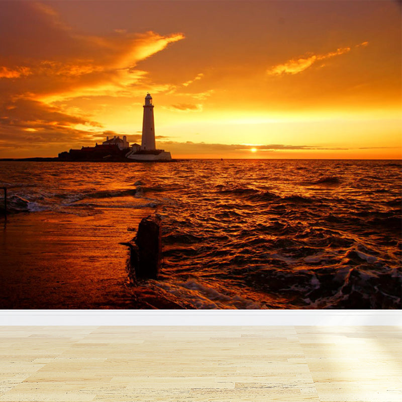 Photography Beacon at Night Mural Decal for Living Room, Light Color, Custom Printed Clearhalo 'Wall Decor' 'Wall Mural' 1647531