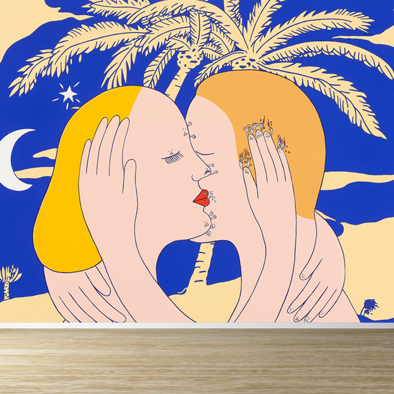 Soft Color Pop Art Mural Contemporary Aesthetic Stain-Proof Wall Decor for Playroom Blue Clearhalo 'Wall Decor' 'Wall Mural' 1647534