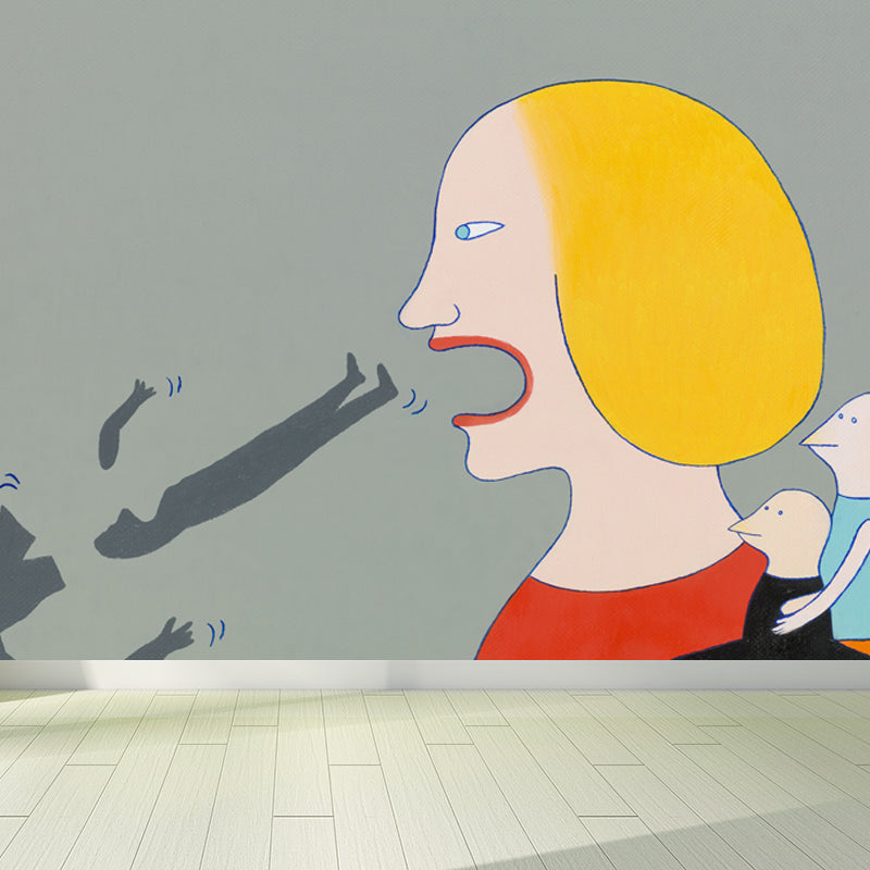 Soft Color Pop Art Mural Contemporary Aesthetic Stain-Proof Wall Decor for Playroom Grey Clearhalo 'Wall Decor' 'Wall Mural' 1647539