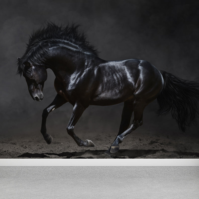 Whole Smart Steed Mural Wallpaper for Wall Decor Contemporary Boys Room Wall Art Black Design 2 Clearhalo 'Wall Decor' 'Wall Mural' 1647599