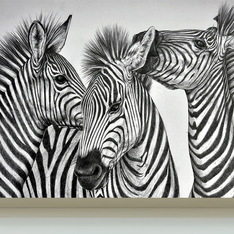 Modern Zebra Wall Mural Non-Woven Water-Proof Light Color Wall Art for Boys Bedroom Grey Clearhalo 'Wall Decor' 'Wall Mural' 1647634