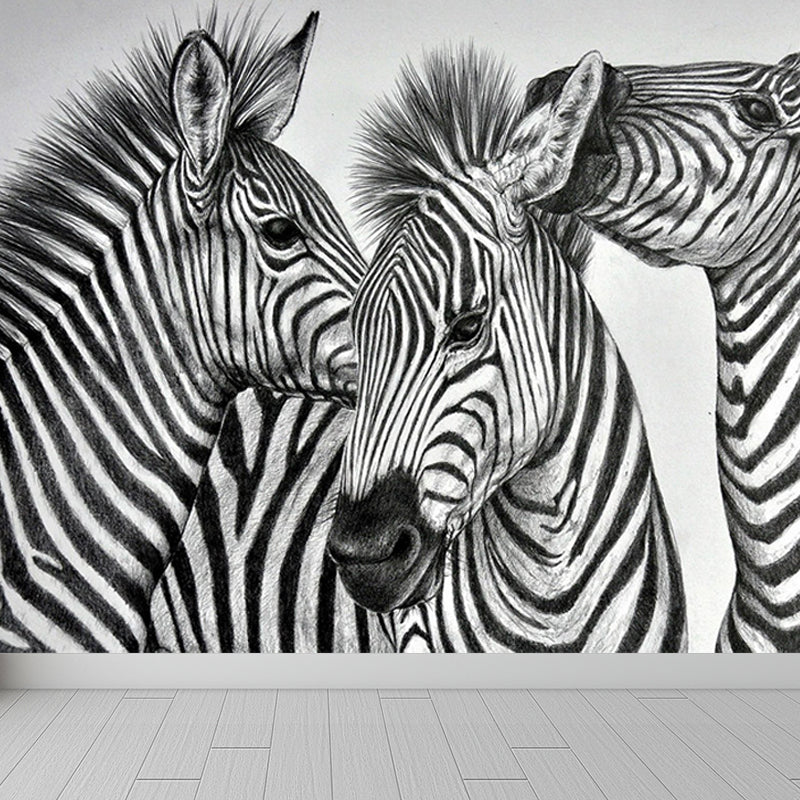 Modern Zebra Wall Mural Non-Woven Water-Proof Light Color Wall Art for Boys Bedroom Clearhalo 'Wall Decor' 'Wall Mural' 1647635
