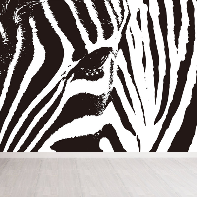Modern Zebra Wall Mural Non-Woven Water-Proof Light Color Wall Art for Boys Bedroom Black-White Clearhalo 'Wall Decor' 'Wall Mural' 1647639