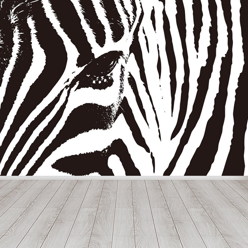 Modern Zebra Wall Mural Non-Woven Water-Proof Light Color Wall Art for Boys Bedroom Clearhalo 'Wall Decor' 'Wall Mural' 1647641