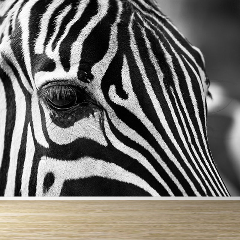 Modern Zebra Wall Mural Non-Woven Water-Proof Light Color Wall Art for Boys Bedroom Clearhalo 'Wall Decor' 'Wall Mural' 1647651