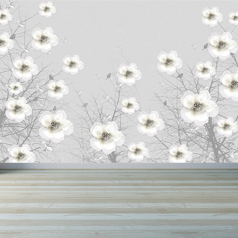 Light Color Flower Blossom Mural Moisture Resistant Modern Living Room Wall Covering Grey Clearhalo 'Wall Decor' 'Wall Mural' 1647670