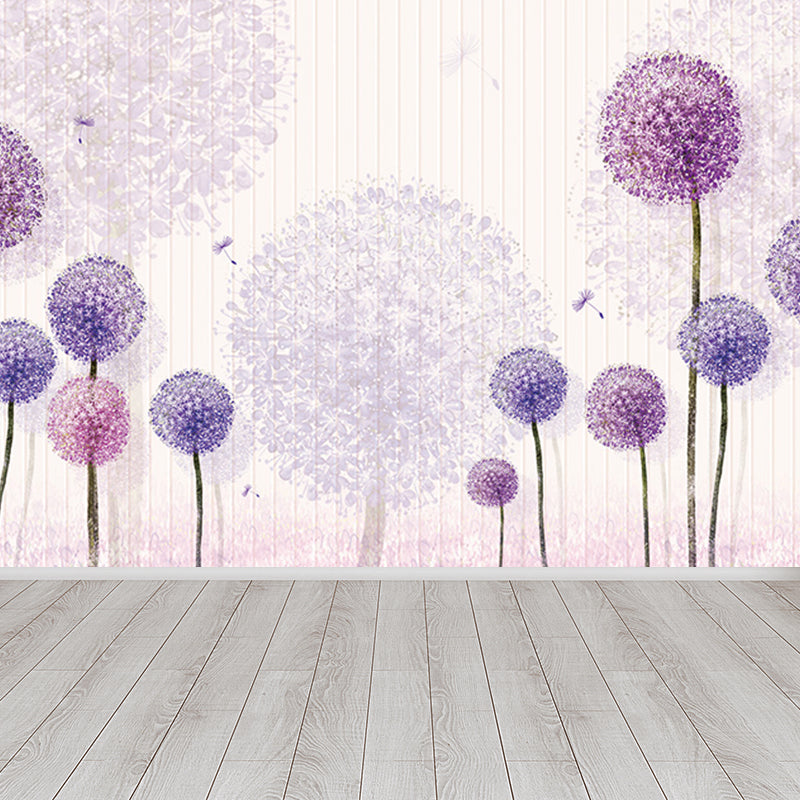 Water Resistant Dandelion Mural Decal Non-Woven Modern Wall Art for Wall Interior Light Purple Clearhalo 'Wall Decor' 'Wall Mural' 1647675