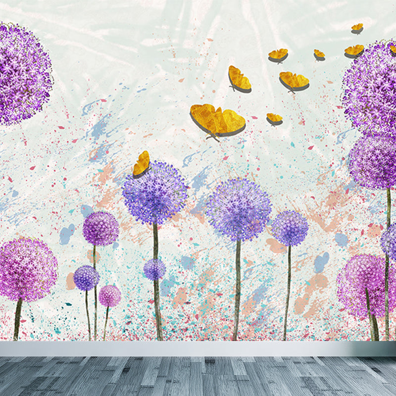 Water Resistant Dandelion Mural Decal Non-Woven Modern Wall Art for Wall Interior Purple Clearhalo 'Wall Decor' 'Wall Mural' 1647680