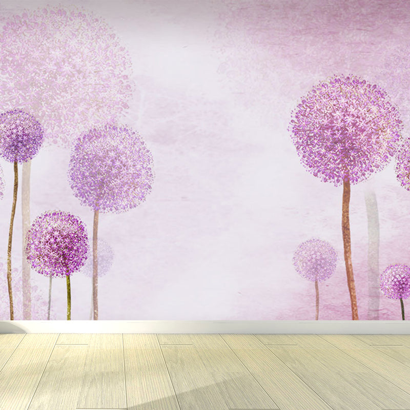 Water Resistant Dandelion Mural Decal Non-Woven Modern Wall Art for Wall Interior Pink Clearhalo 'Wall Decor' 'Wall Mural' 1647685