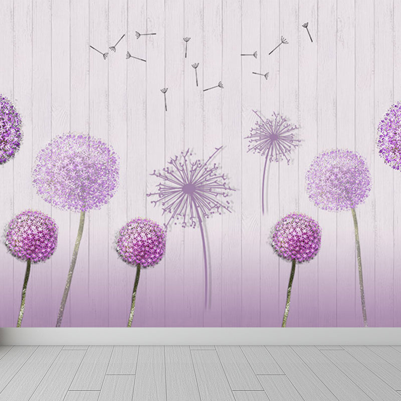 Water Resistant Dandelion Mural Decal Non-Woven Modern Wall Art for Wall Interior Light Purple Clearhalo 'Wall Decor' 'Wall Mural' 1647690