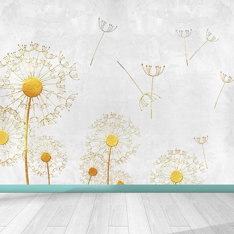 Whole Dandelion Mural Pastel Color Non-Woven Wall Art for Indoor Decor, Personalised Yellow Clearhalo 'Wall Decor' 'Wall Mural' 1647700