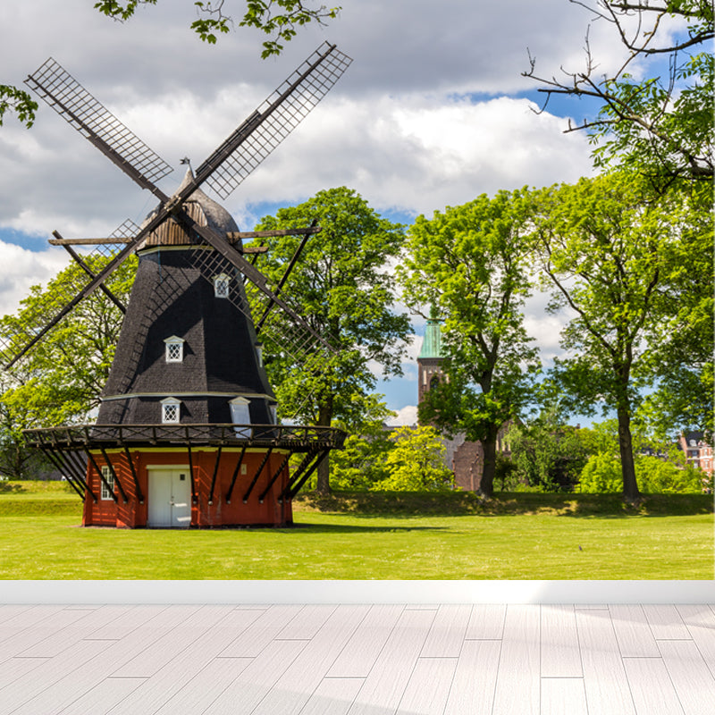 European Windmill Mural Wallpaper for Dining Room Summer Wall Decor, Custom Printed Clearhalo 'Wall Decor' 'Wall Mural' 1647717