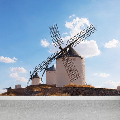 European Windmill Mural Wallpaper for Dining Room Summer Wall Decor, Custom Printed Blue Clearhalo 'Wall Decor' 'Wall Mural' 1647720