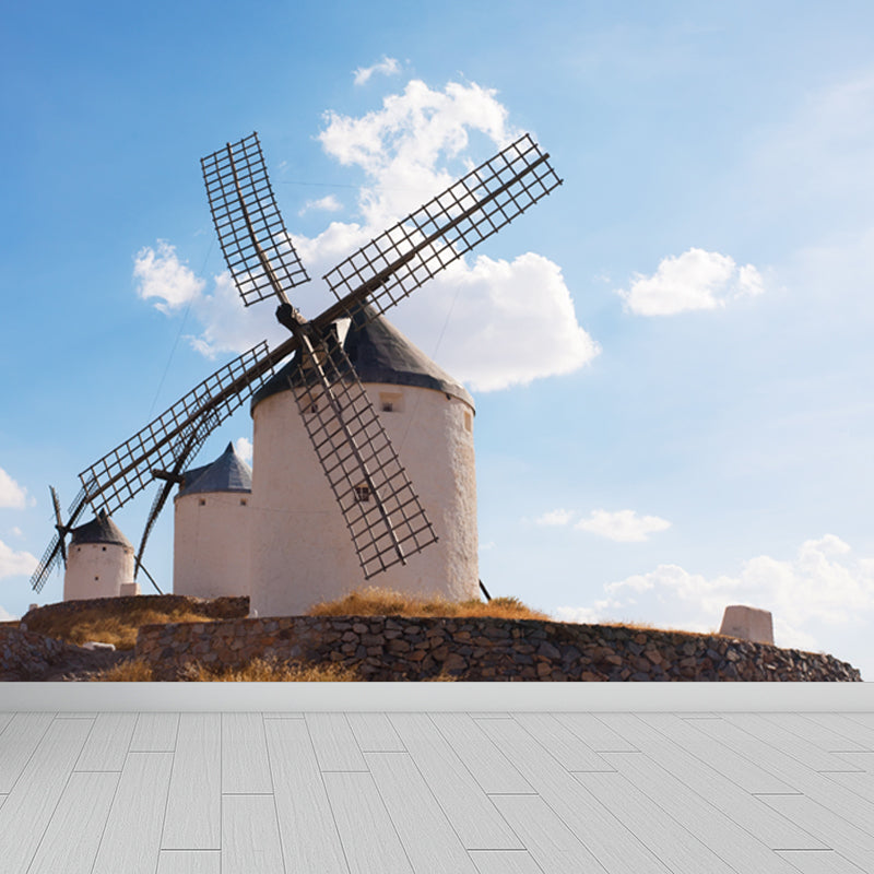 European Windmill Mural Wallpaper for Dining Room Summer Wall Decor, Custom Printed Clearhalo 'Wall Decor' 'Wall Mural' 1647722