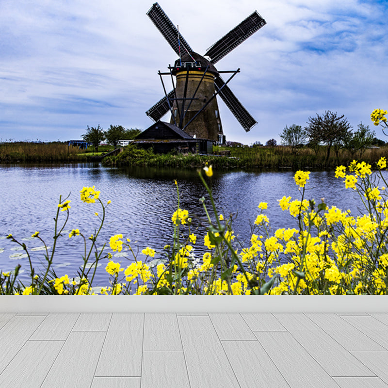 Whole Riverside Windmill Mural Decal for Wall Decor Contemporary Guest Room Wall Art Clearhalo 'Wall Decor' 'Wall Mural' 1647736