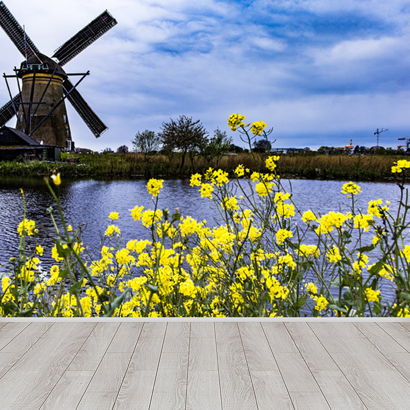 Whole Riverside Windmill Mural Decal for Wall Decor Contemporary Guest Room Wall Art Clearhalo 'Wall Decor' 'Wall Mural' 1647737