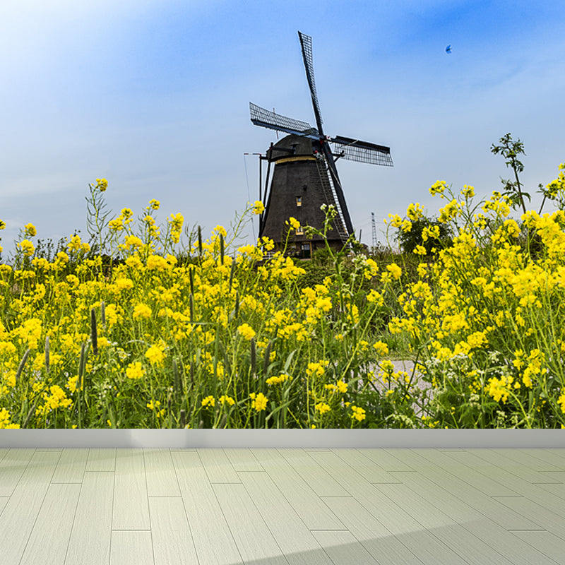 Whole Riverside Windmill Mural Decal for Wall Decor Contemporary Guest Room Wall Art Blue Design 2 Clearhalo 'Wall Decor' 'Wall Mural' 1647740