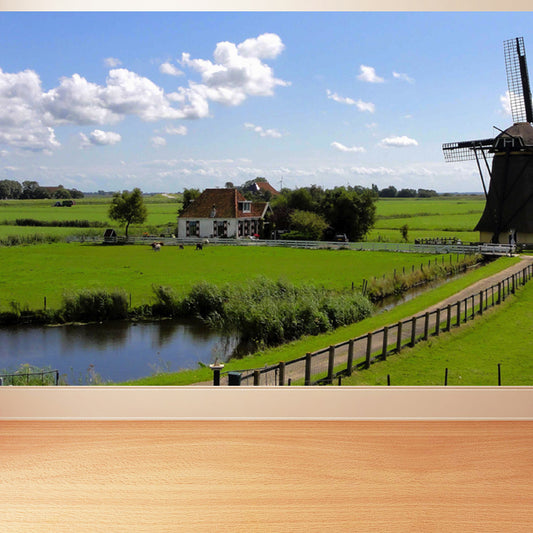 Whole Riverside Windmill Mural Decal for Wall Decor Contemporary Guest Room Wall Art Clearhalo 'Wall Decor' 'Wall Mural' 1647746