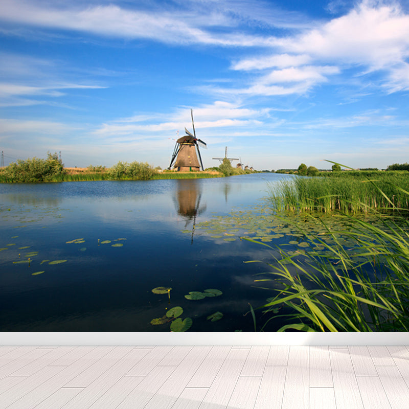 Whole Riverside Windmill Mural Decal for Wall Decor Contemporary Guest Room Wall Art Clearhalo 'Wall Decor' 'Wall Mural' 1647751