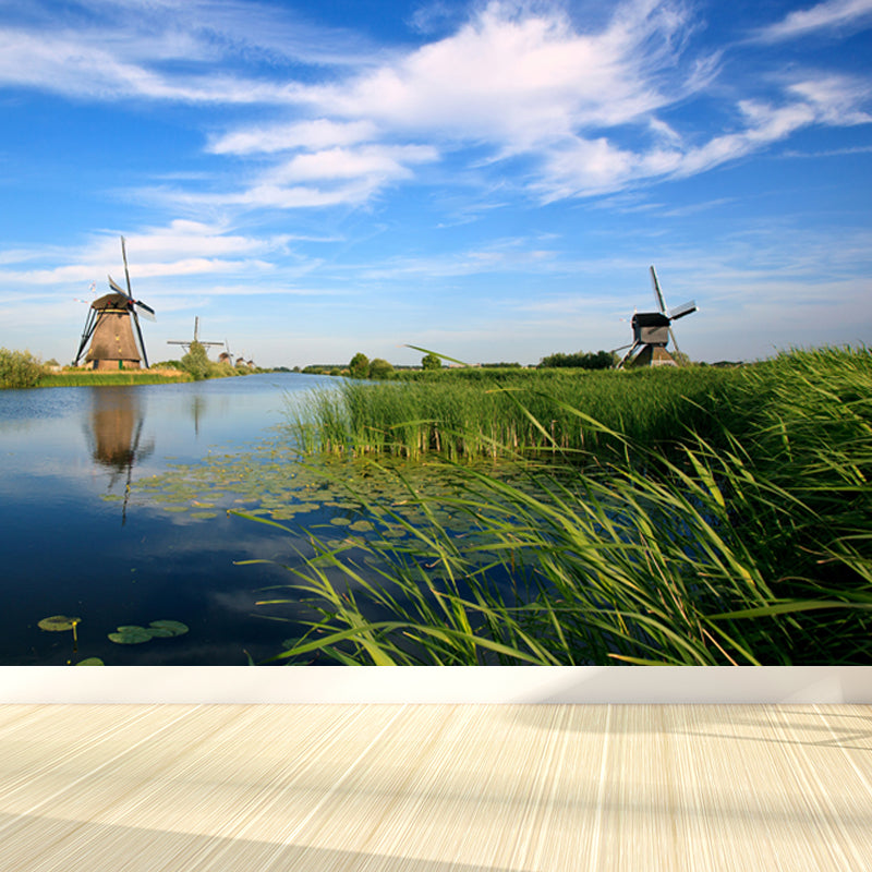 Whole Riverside Windmill Mural Decal for Wall Decor Contemporary Guest Room Wall Art Clearhalo 'Wall Decor' 'Wall Mural' 1647752