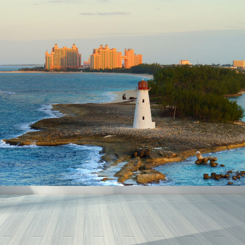 Extra Large Lighthouse Wall Mural Blue Non-Woven Wall Art for Interior Decor, Personalised Blue Design 1 Clearhalo 'Wall Decor' 'Wall Mural' 1647755