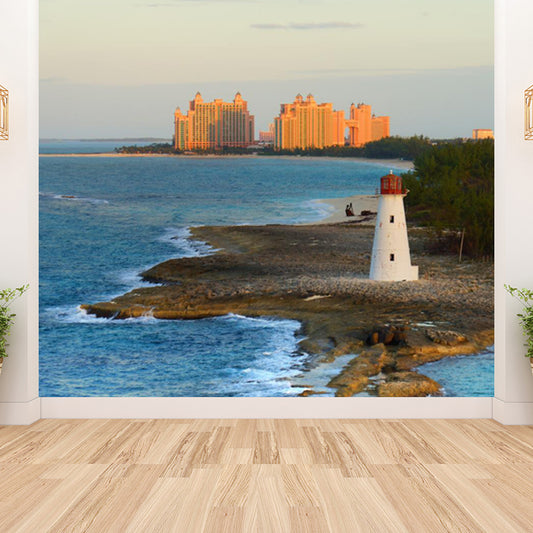 Extra Large Lighthouse Wall Mural Blue Non-Woven Wall Art for Interior Decor, Personalised Clearhalo 'Wall Decor' 'Wall Mural' 1647756