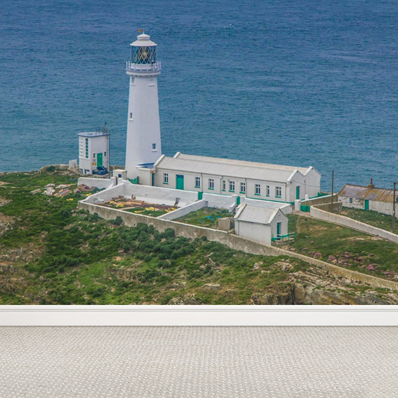 Extra Large Lighthouse Wall Mural Blue Non-Woven Wall Art for Interior Decor, Personalised Blue Design 3 Clearhalo 'Wall Decor' 'Wall Mural' 1647765