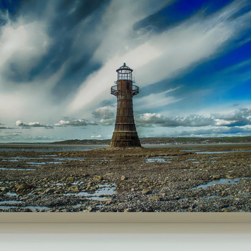 Extra Large Lighthouse Wall Mural Blue Non-Woven Wall Art for Interior Decor, Personalised Blue Design 4 Clearhalo 'Wall Decor' 'Wall Mural' 1647770