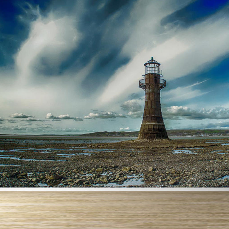 Extra Large Lighthouse Wall Mural Blue Non-Woven Wall Art for Interior Decor, Personalised Clearhalo 'Wall Decor' 'Wall Mural' 1647771