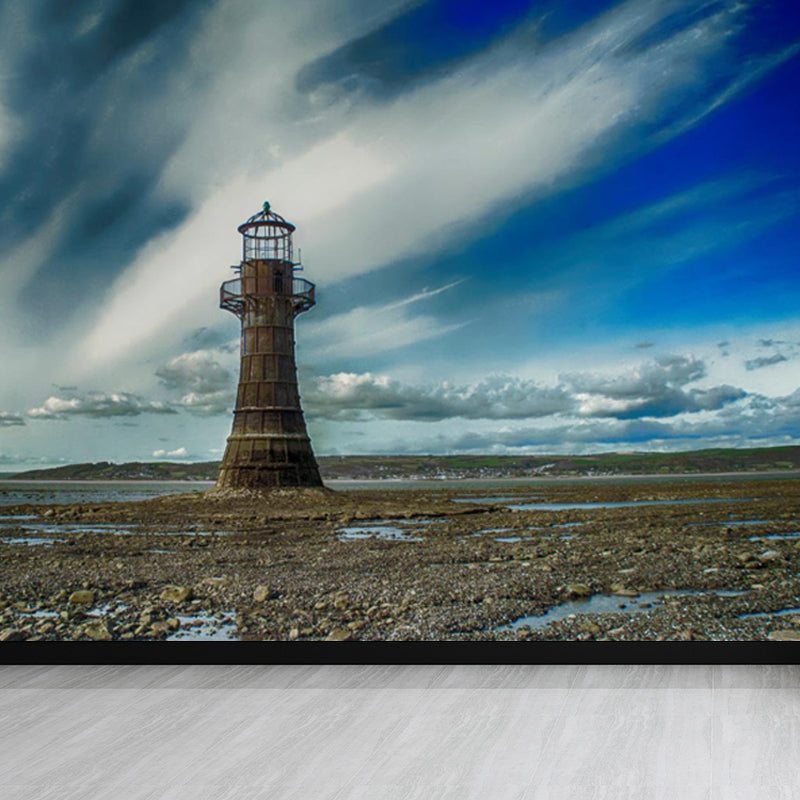 Extra Large Lighthouse Wall Mural Blue Non-Woven Wall Art for Interior Decor, Personalised Clearhalo 'Wall Decor' 'Wall Mural' 1647772