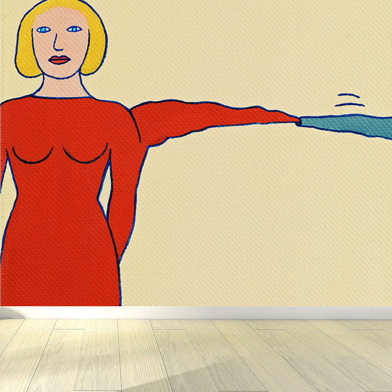 Modern Aesthetics Art Mural Decal Light Color Stain-Proofing Wall Decor for Bedroom Red Clearhalo 'Wall Decor' 'Wall Mural' 1647903