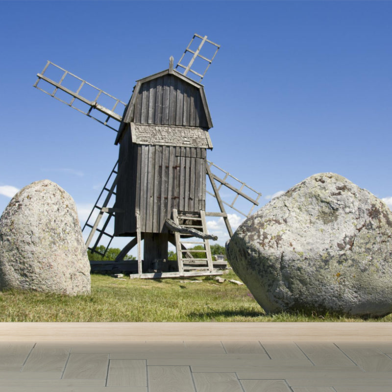 Delectable Windmill Mural Wallpaper for Dining Room Spring Wall Decor, Customised Blue Design 1 Clearhalo 'Wall Decor' 'Wall Mural' 1647918