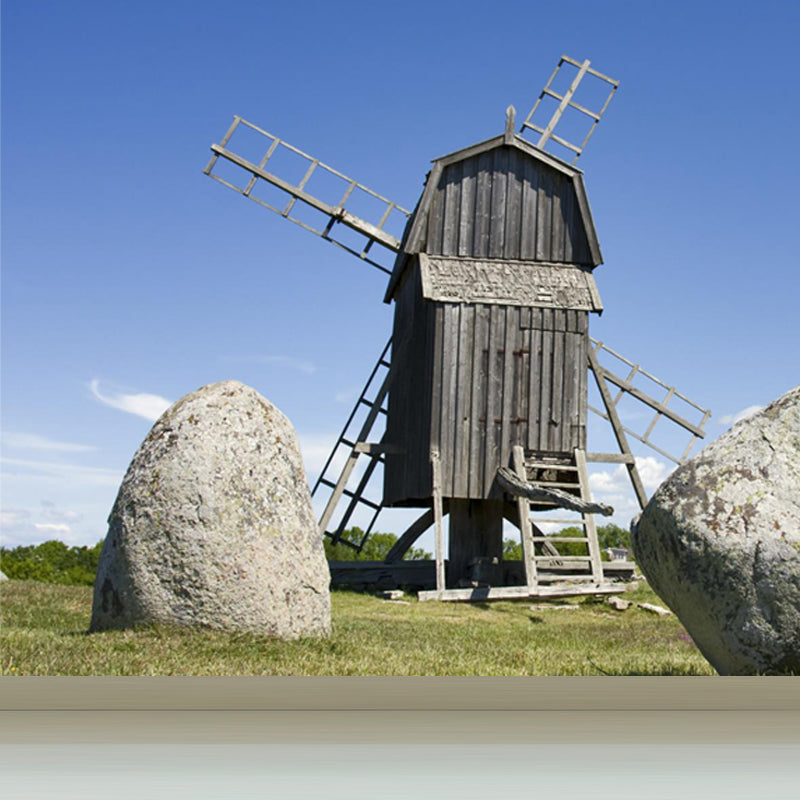 Delectable Windmill Mural Wallpaper for Dining Room Spring Wall Decor, Customised Clearhalo 'Wall Decor' 'Wall Mural' 1647919
