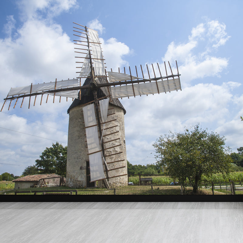 Delectable Windmill Mural Wallpaper for Dining Room Spring Wall Decor, Customised Blue Design 4 Clearhalo 'Wall Decor' 'Wall Mural' 1647933