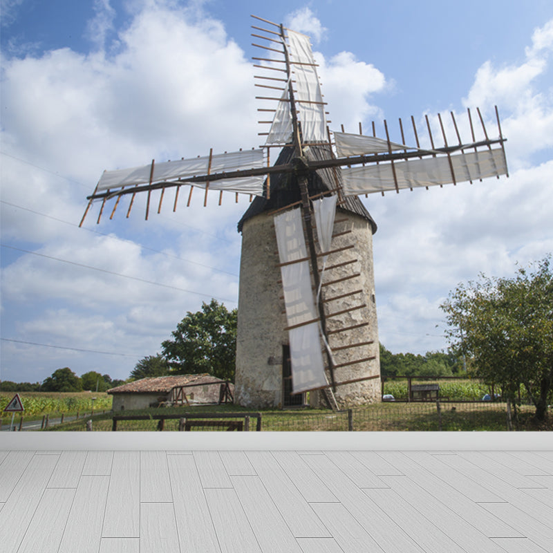 Delectable Windmill Mural Wallpaper for Dining Room Spring Wall Decor, Customised Clearhalo 'Wall Decor' 'Wall Mural' 1647934